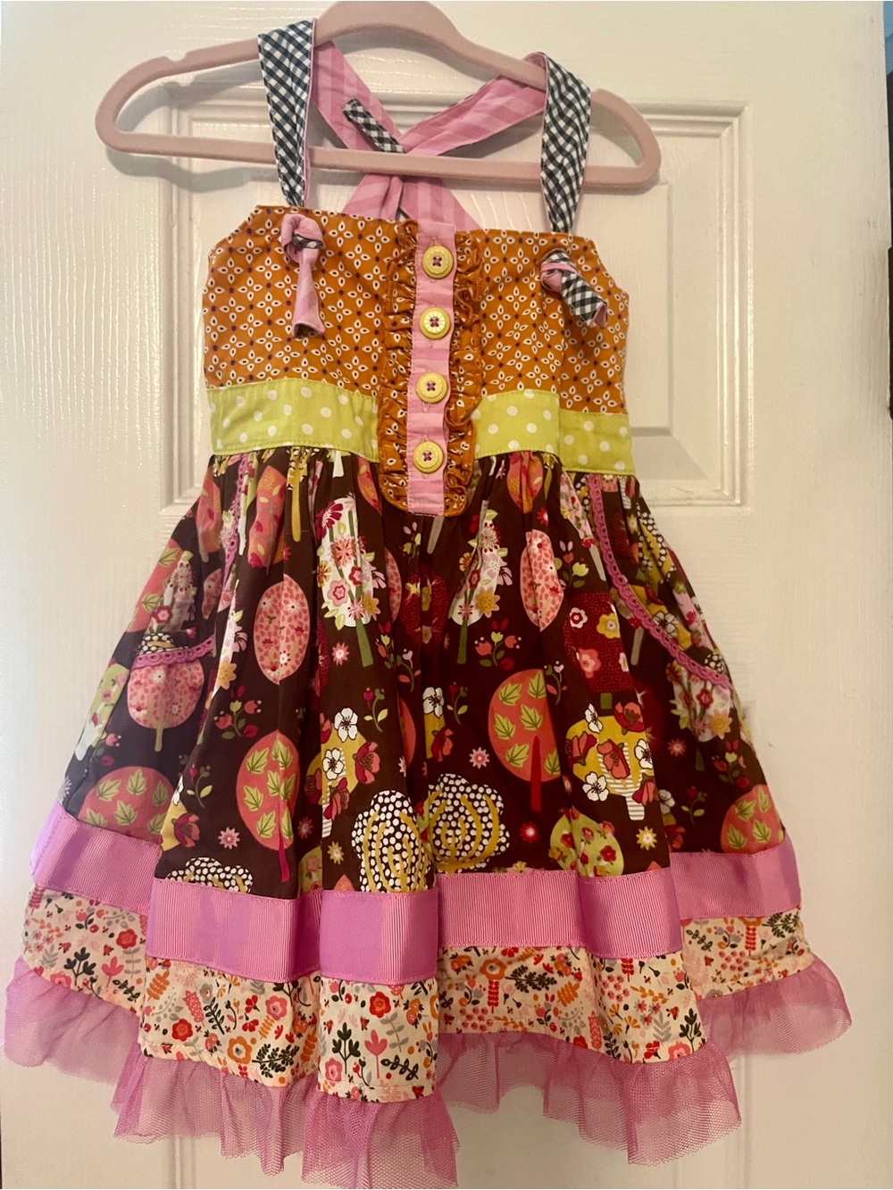 Matilda Jane Brown Floral Dress with Pink Accents